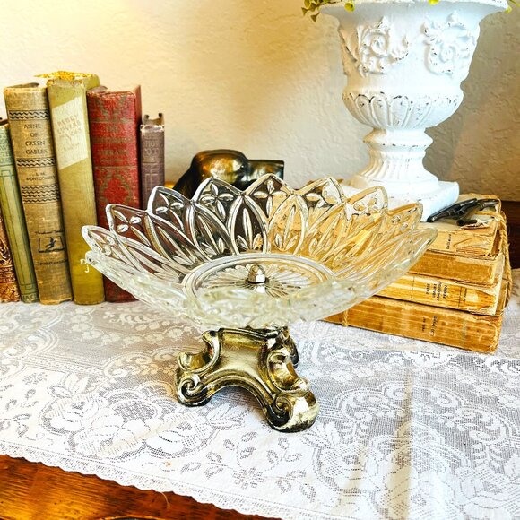Vintage Other - VTG Hollywood Regency Crystal pedestal fruit/candy dish